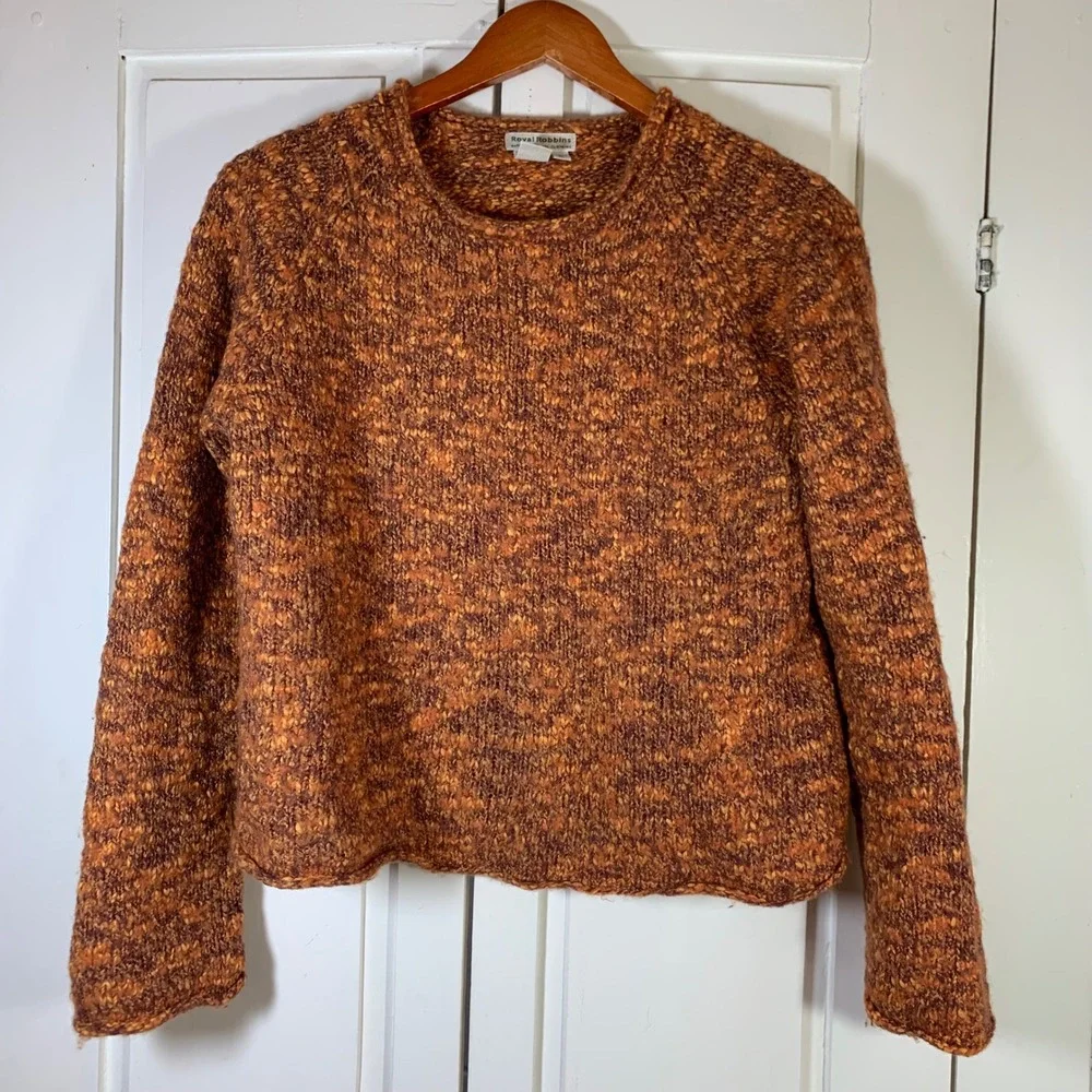 Royal Robbins Womens Marled‎ Wool Blend Raglan Sweater Orange Rust Brown Large